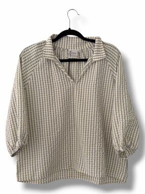 Finley Cream/Yellow/Light Blue Gingham Seersucker Check Collared Blouse Small